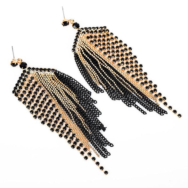 Large Black Tassel  Earrings