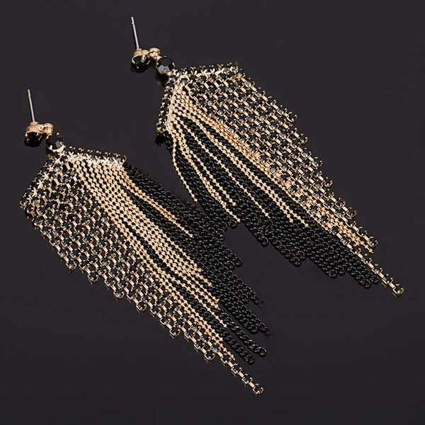Large Black Tassel  Earrings