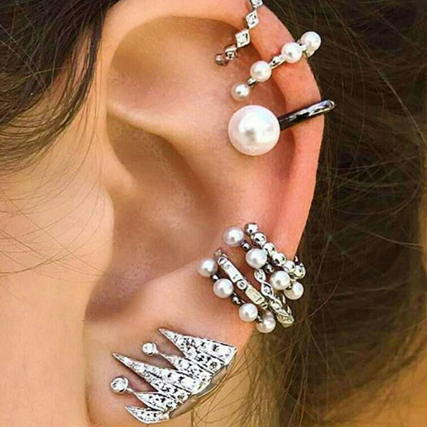 Pearly Cuff Earrings Set